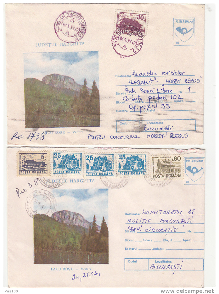 ERRORS, DIFFERENT COLOURS AND SHIFTED IMAGE, RED LAKE, REGISTERED COVER STATIONERY, ENTIER POSTAL, 3X, 1993-1996, ROMANI - Abarten Und Kuriositäten