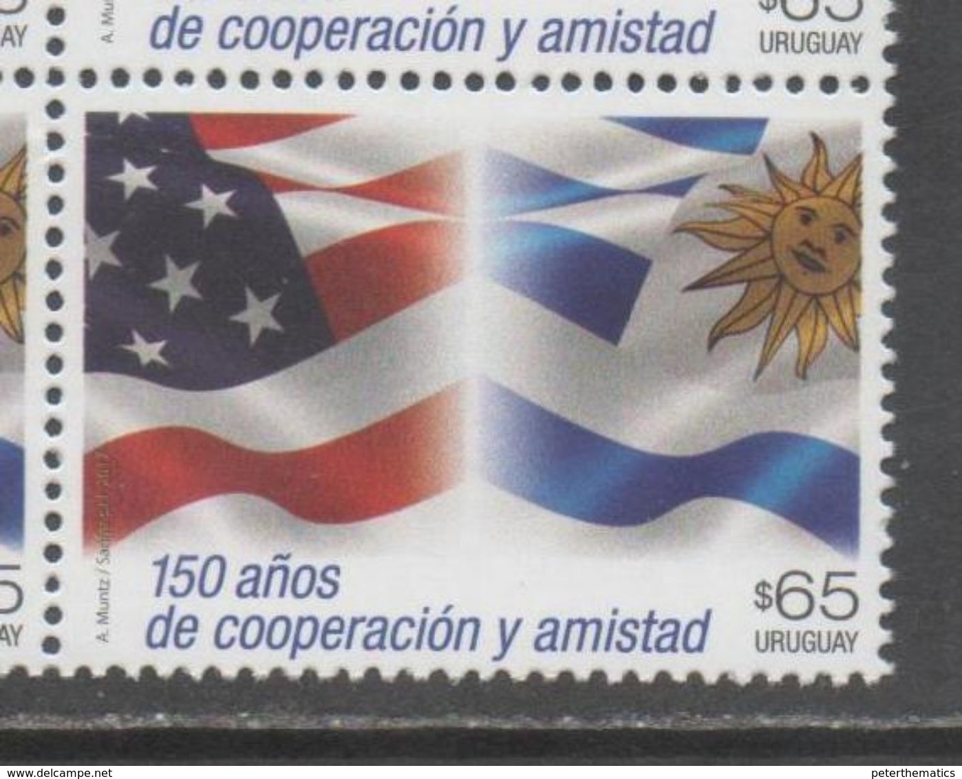 URUGUAY, 2017, MNH, 150 YEARS OF FRIENDSHIP AND COOPERATION WITH THE USA, FLAGS, 1v - Stamps