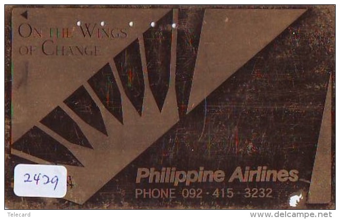 Télécarte  Doree JAPON * PHILIPPINE AIRLINES  (2429)  AVIATION * AIRLINE Phonecard JAPAN  AIRPLANE * FLUGZEUG - Avions