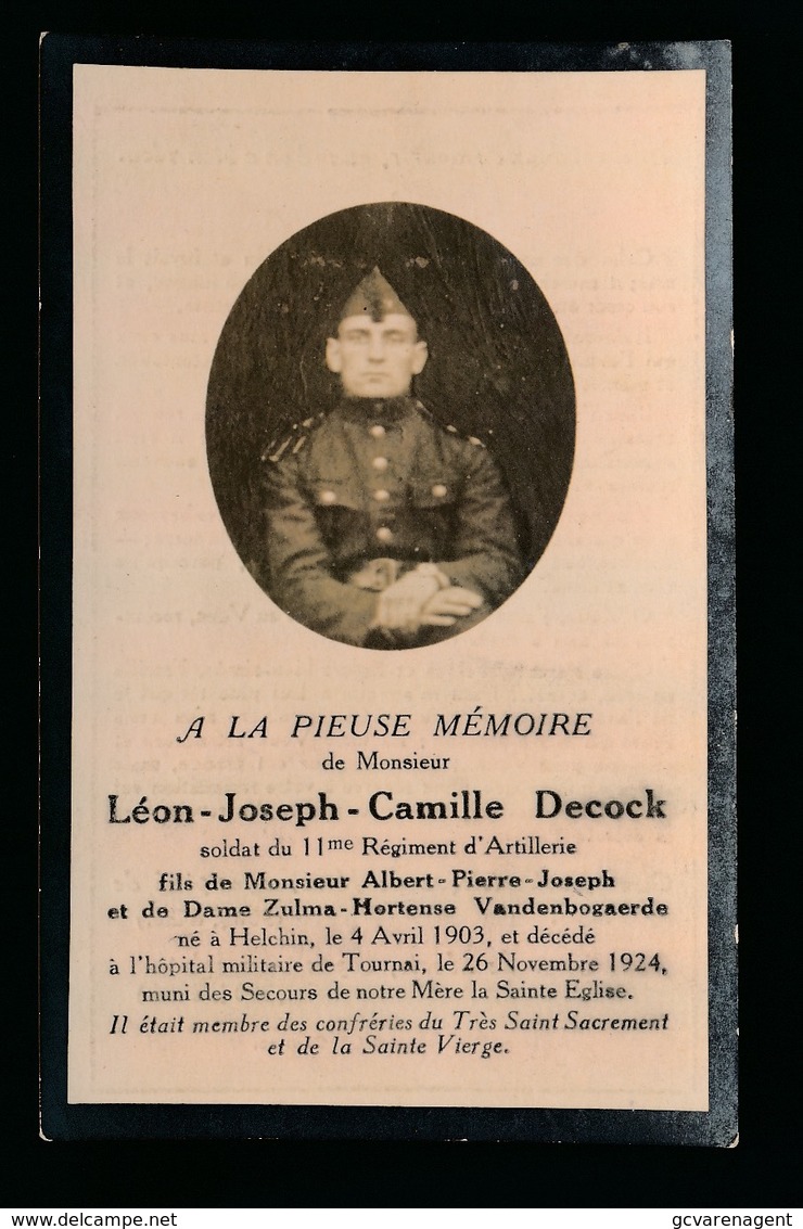 LEON DECOCK  - HELCHIN 1903  TOURNAI 1924 - Décès