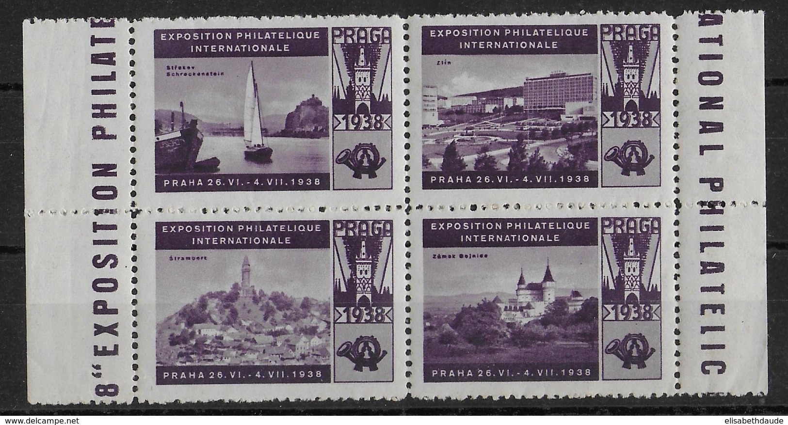 TCHECOSLOVAQUIE - 1938 - 4 VIGNETTES **/* De L'EXPO PHILATELIQUE INTERNATIONALE - Neufs