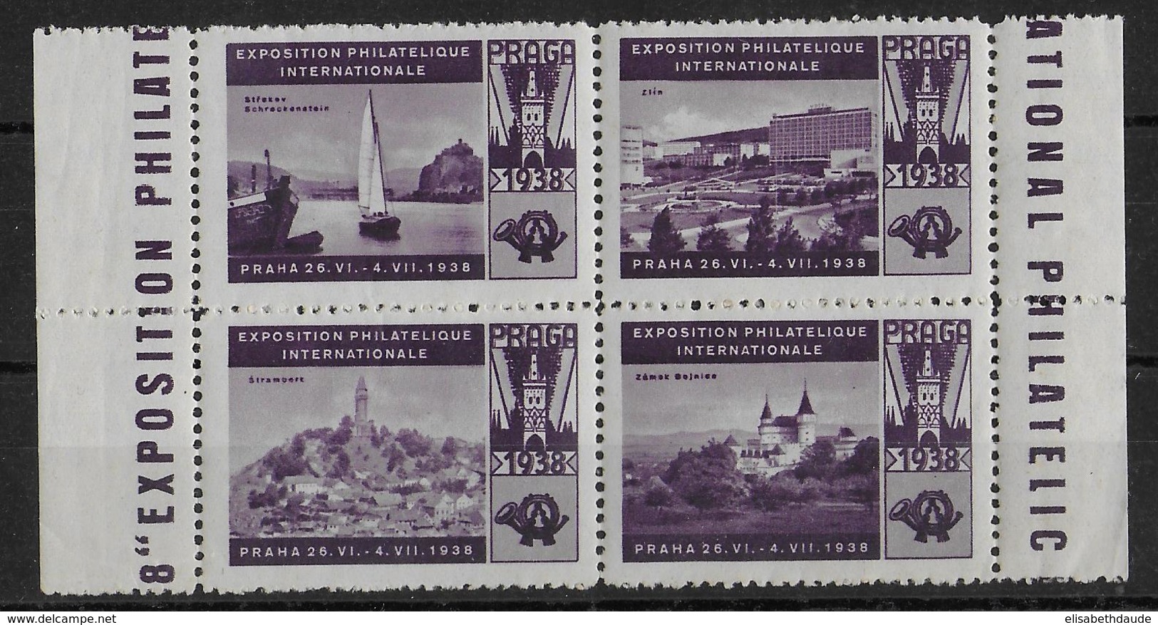 TCHECOSLOVAQUIE - 1938 - 4 VIGNETTES **/* De L'EXPO PHILATELIQUE INTERNATIONALE - Ungebraucht