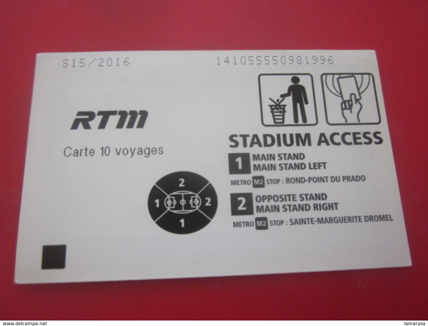 FOOTBALL STADIUM ACCESS MARSEILLE VILLE HOTE Billet D'entrée UEFA EURO 2016 Titre De Transport+Ticket Billet Bus Metro - Europe