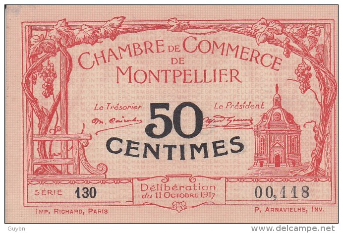 _ (34) Herault Montpellier .. Chambre De Cmmerce, Billet Necessite 50 Centimes .. 11 Octobre 1917 . Serie 130 .superbe - Chambre De Commerce