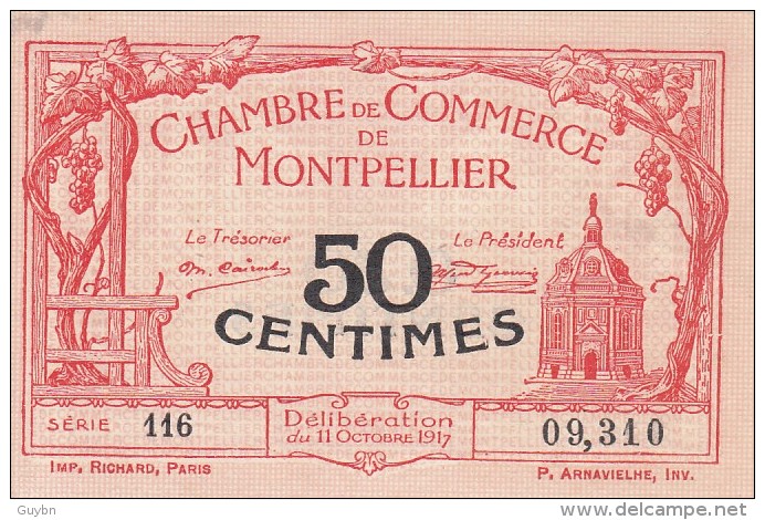 _ (34) Herault Montpellier .. Chambre De Cmmerce, Billet Necessite 50 Centimes .. 11 Octobre 1917 . Serie 116 .superbe - Chambre De Commerce