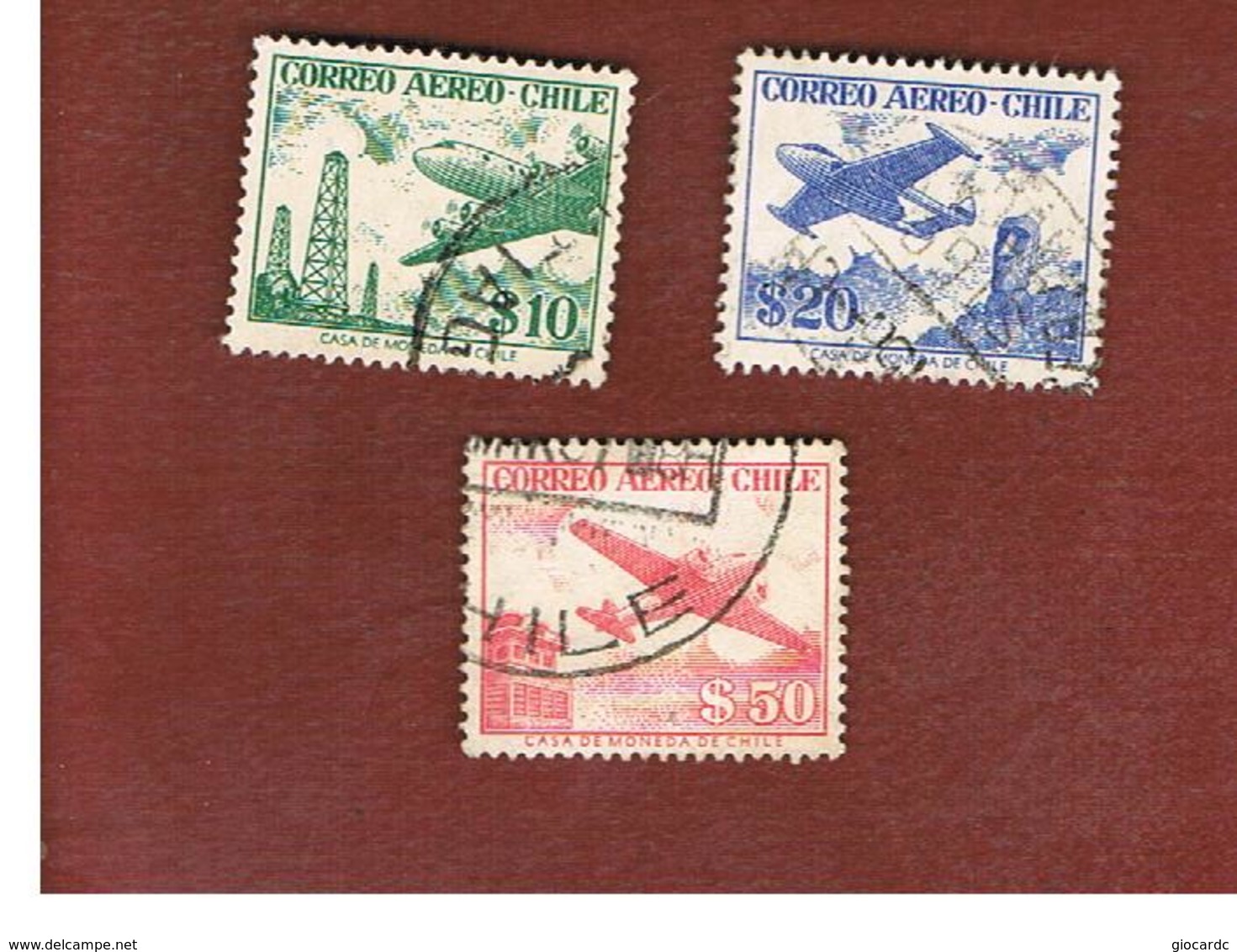 CILE (CHILE)  - SG 456.456b -  1956     AIRPLANES: 3 STAMPS OF THE CURRENT SERIE  -  USED ° - Chile