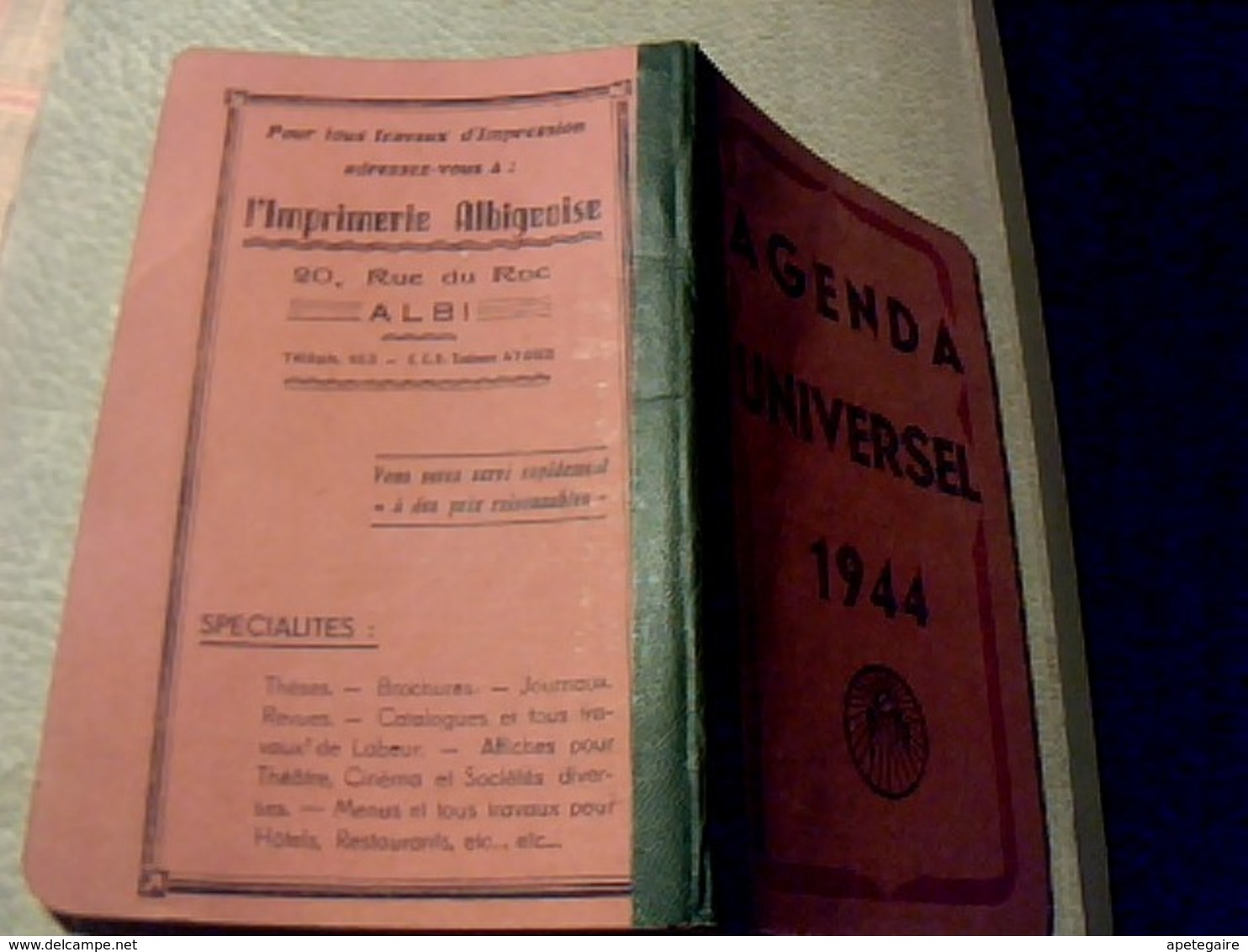 Vieux Papier   Calendrier Agenda  Universel De 1944 Avec Calendrier Marque PEM  Non Ecrit - Autres & Non Classés