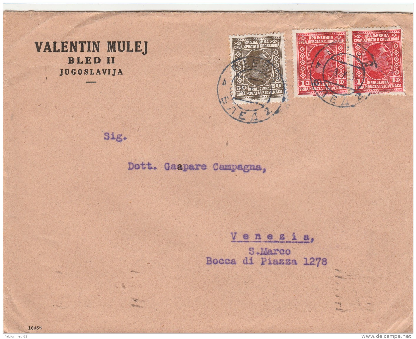 LETTERA ANNI 30 DA JUGOSLAVIA PER ITALIA TIMBRO ARRIVO VENEZIA (Z745 - Storia Postale