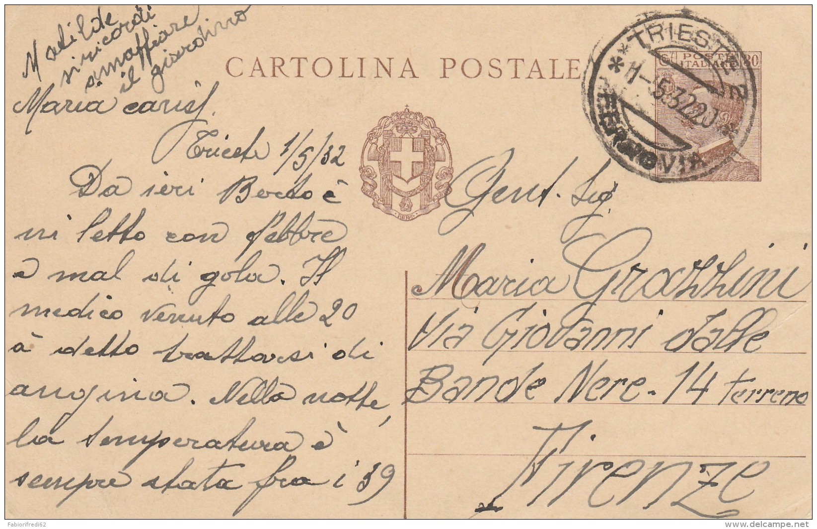 INTERO POSTALE 1932 CENT.30 TIMBRO TRIESTE (Z911 - Interi Postali