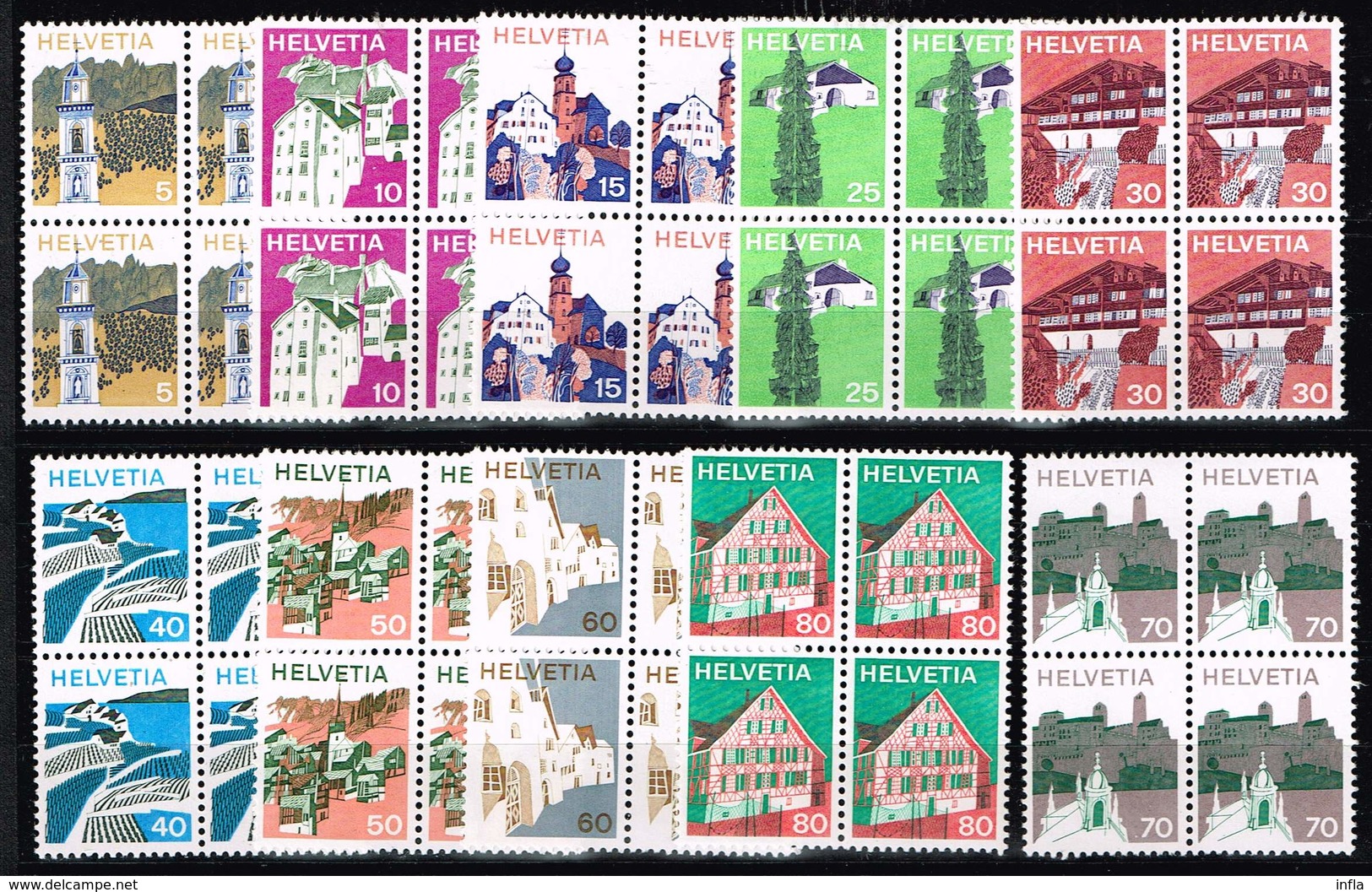Schweiz 1973, Michel 1003 - 1012 ** Im Viererblock  Landschaften - Unused Stamps