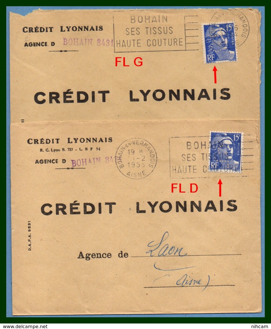 2 Lettres Bohain En Vermandois ( Aisne 02 ) FL G 1954 + FL D 1955 Les 2 PERFO C.L. Agence Bohain 8431 - Oblitérations Mécaniques (flammes)