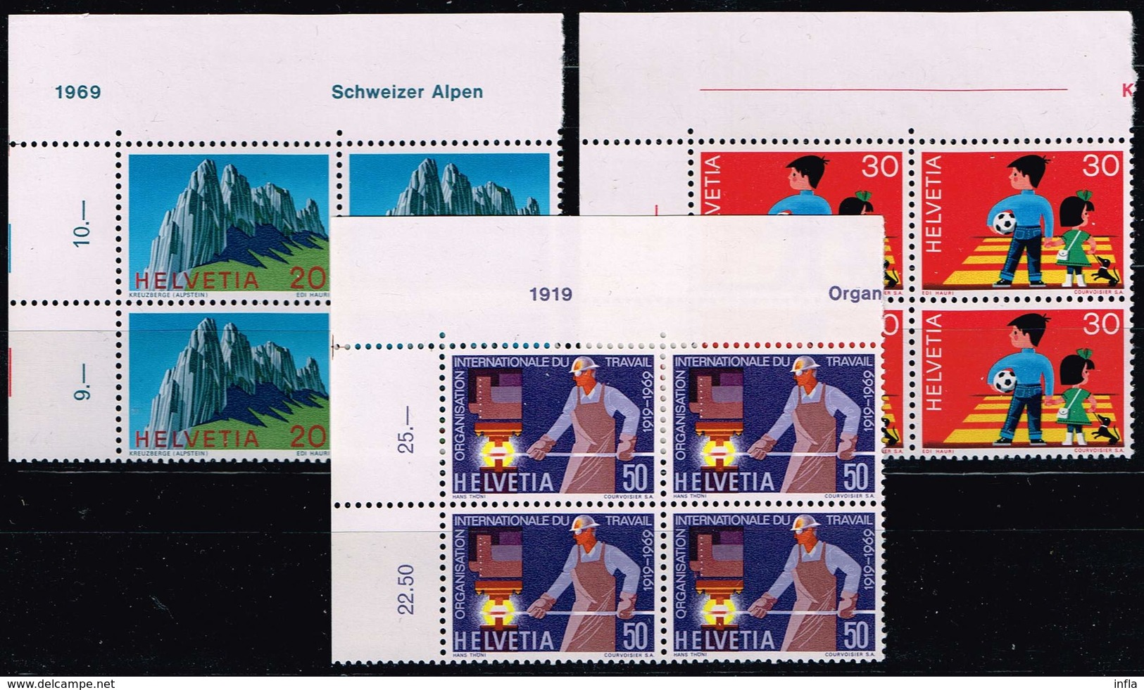 Schweiz 1969, Michel 911 - 913 ** Im Viererblock - Unused Stamps