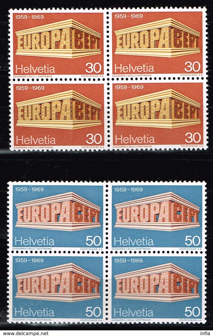 Schweiz 1969, Michel 900 - 901 ** Im Viererblock Europa C.E.P.T. - Unused Stamps