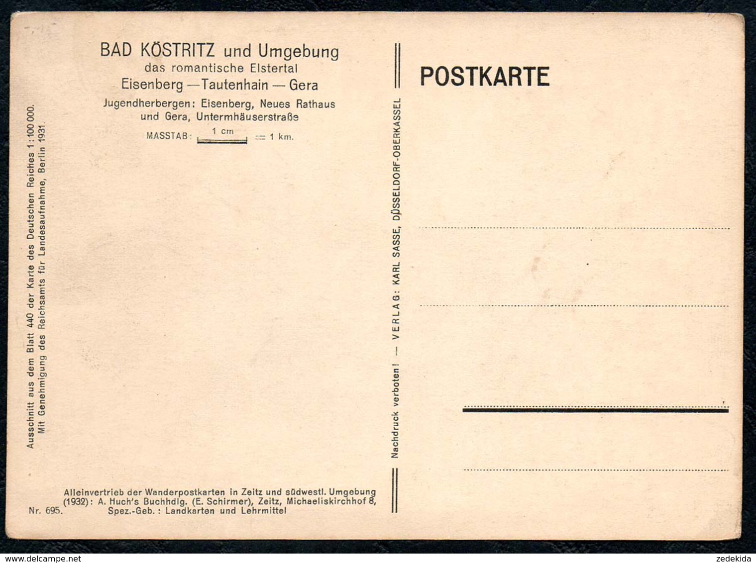 B6610 - Bad Köstritz - Gera  Umgebungskarte Landkarte - Karl Sasse Düsseldorf - Wanderpostkarte - Bad Koestritz