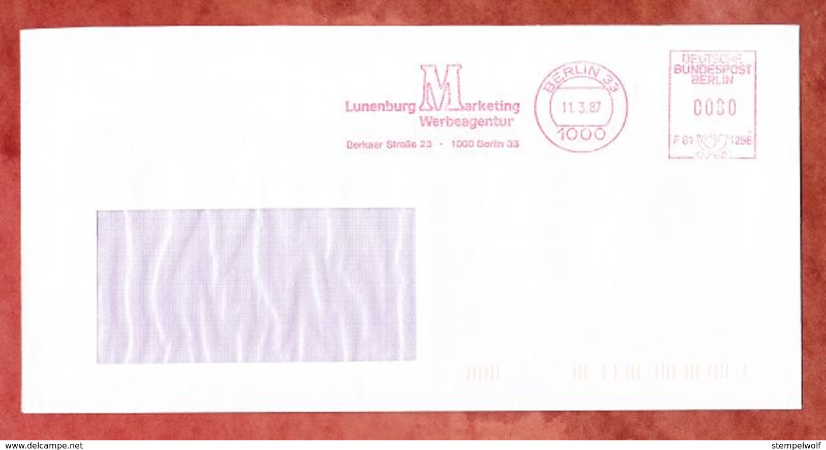 Brief, Francotyp-Postalia F81-1256, Lunenburg Marketing, 80 Pfg, Berlin 1987 (57222) - Maschinenstempel (EMA)