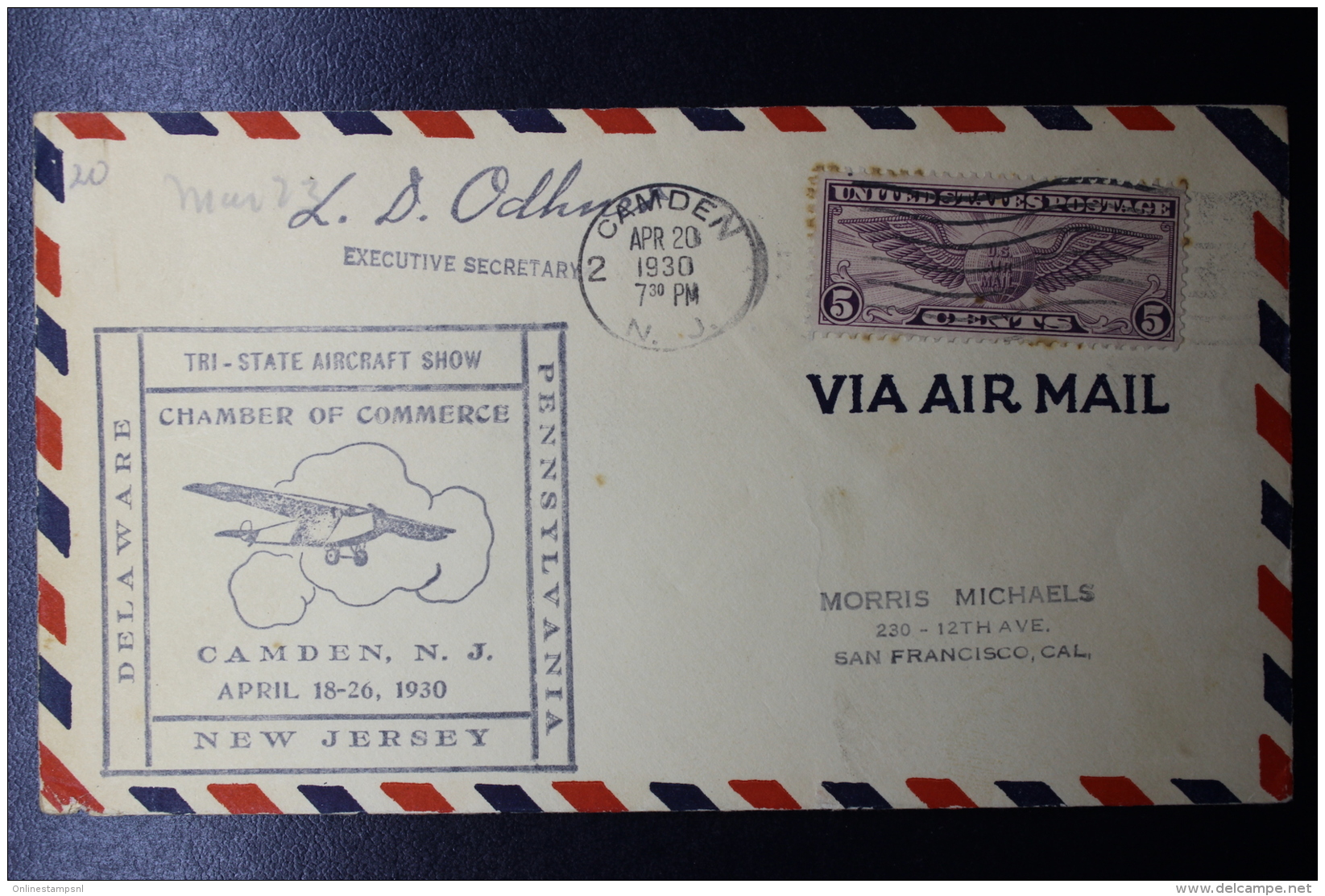 USA Tri-State Aircrat Show Chambre Of Commerce Camden April 1930 Delaware, New Jersey And Pennsylvania Signed/ Signé/sig - Storia Postale