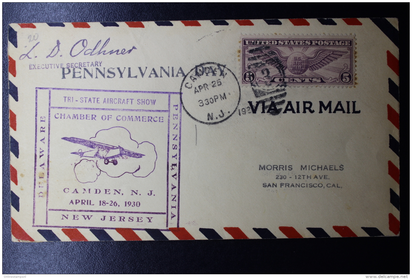 USA Tri-State Aircrat Show Chambre Of Commerce Camden April 1930 Delaware, New Jersey And Pennsylvania Signed/ Signé/sig - Cartas & Documentos