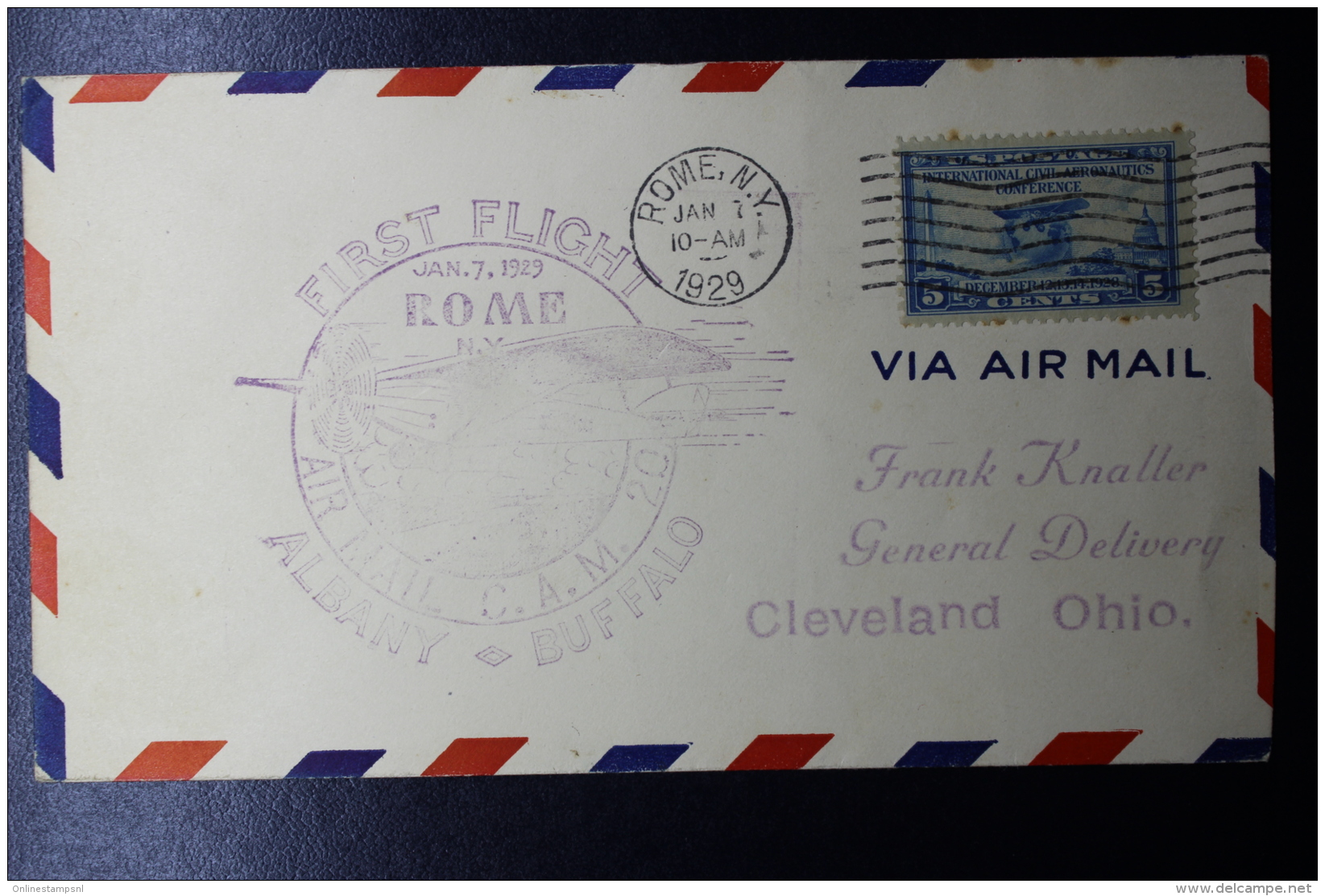 USA  First Flight Rome NY -&gt; Albany - Buffalo  Jan 7 1929 - Cartas & Documentos