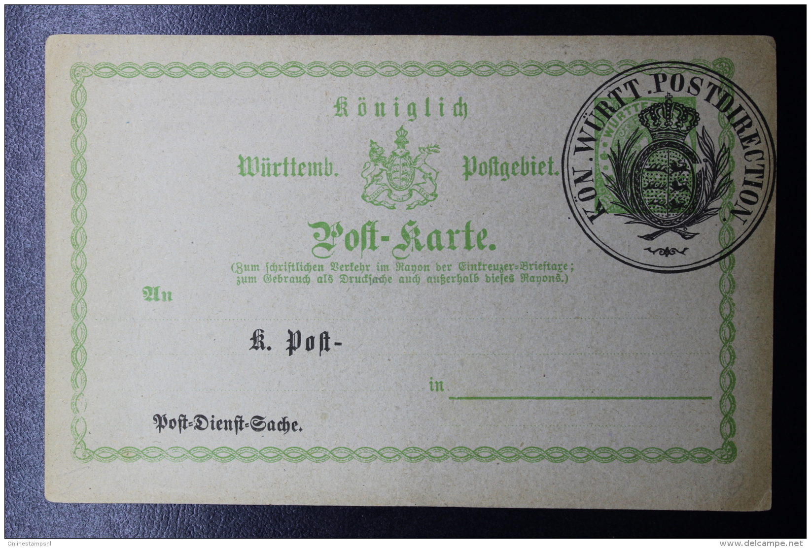 Württemberg  Dienst Sache Postkarten Postamt 6-7-1878 - Entiers Postaux