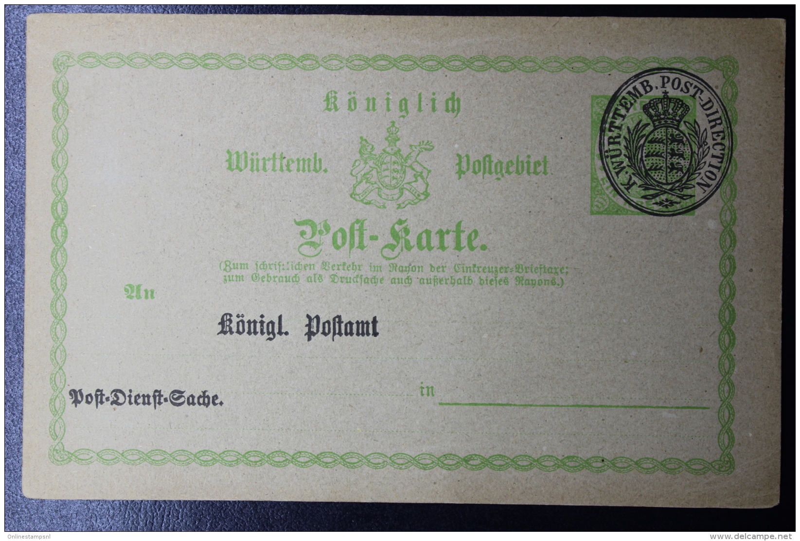 Württemberg  Dienst Sache Postkarten Postamt 6-7-1878 - Postal  Stationery