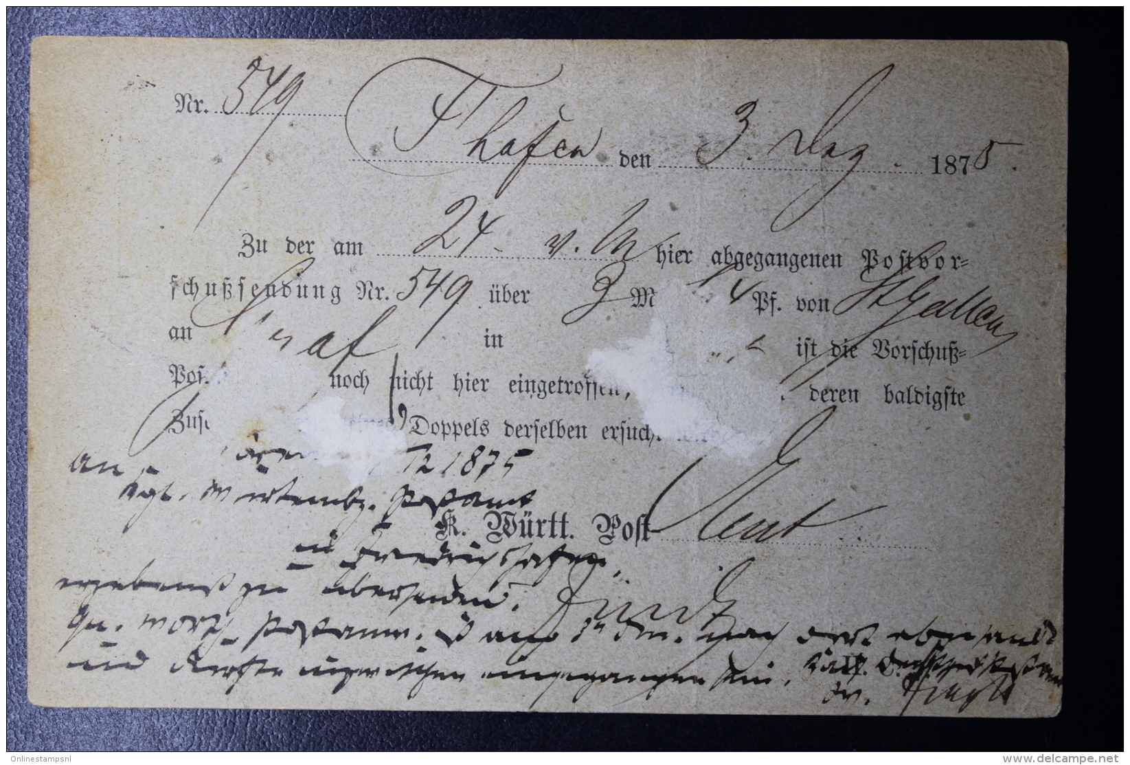 Württemberg  Dienst Sache Postkarten Postamt 6-7-1878