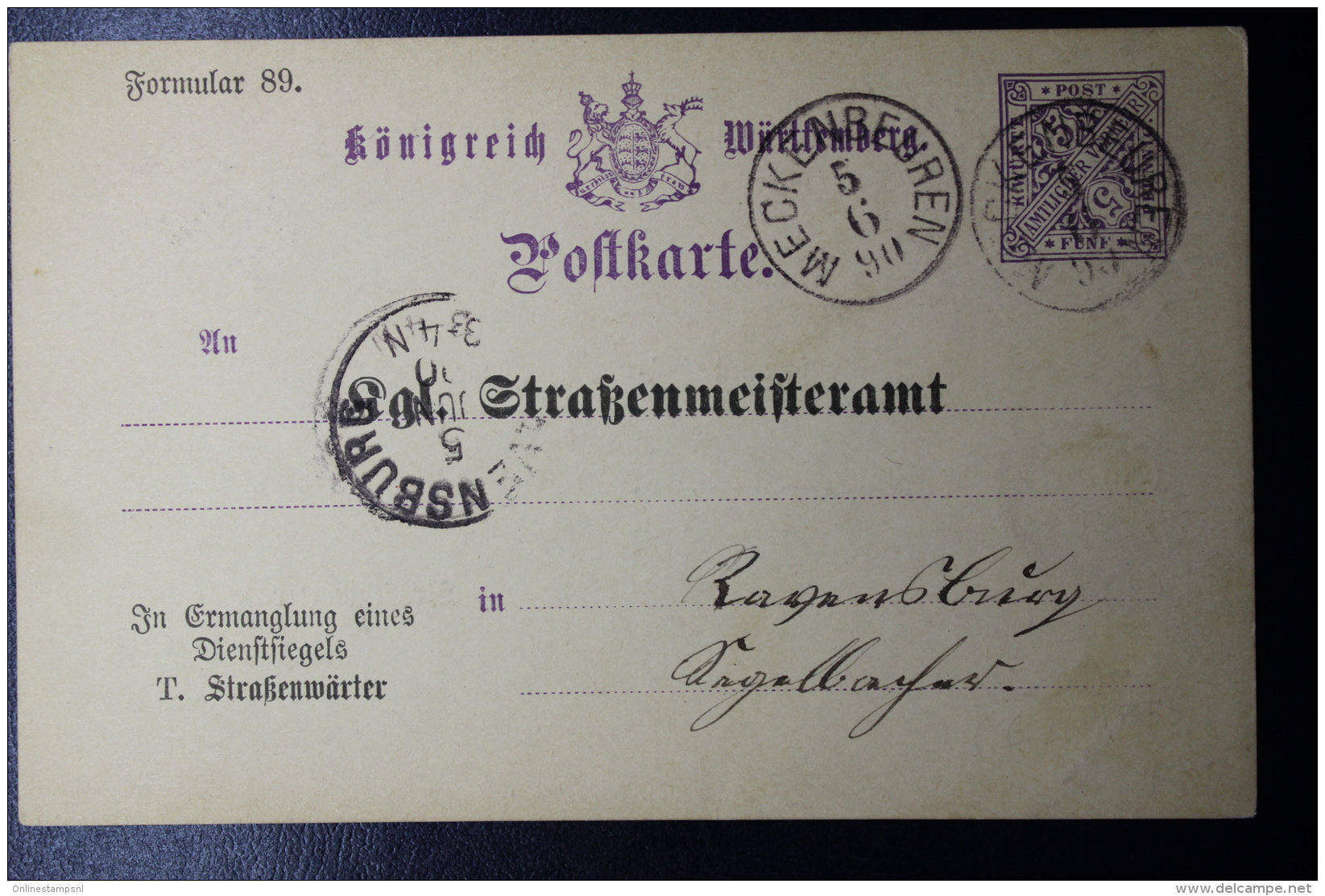 Württemberg  Karte Strassenmeisteramt Formular 89    1890 - Interi Postali