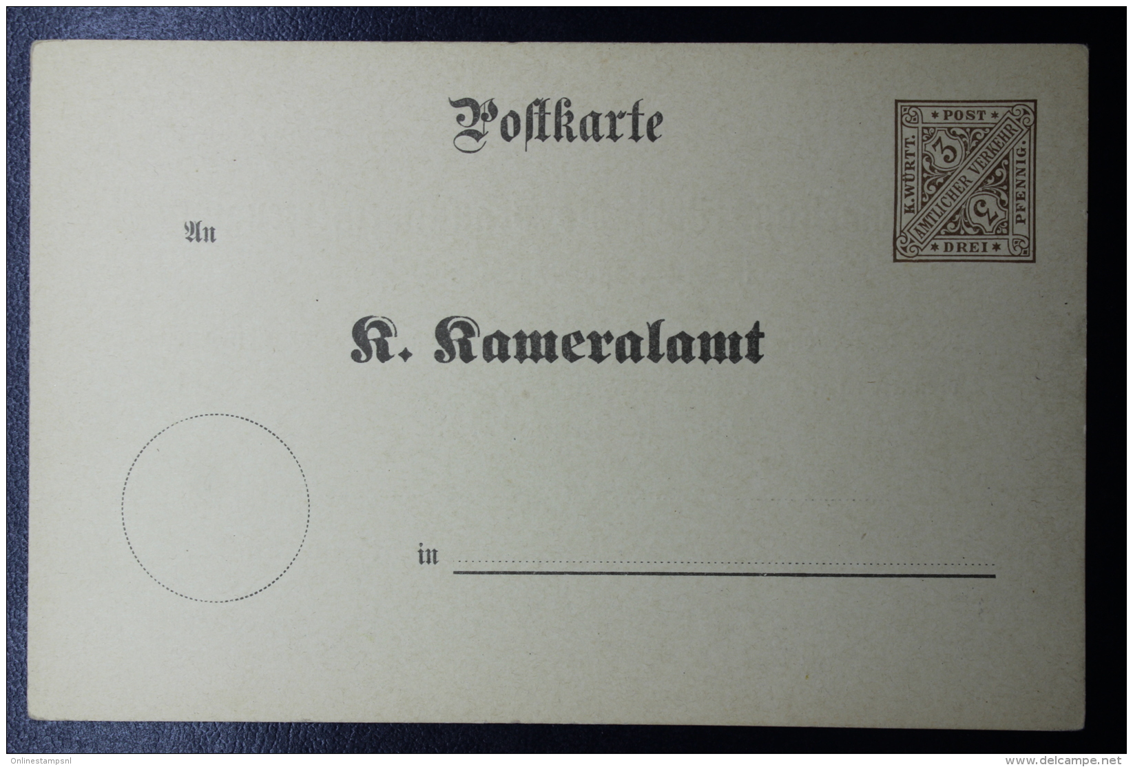 Württemberg  Karte DPB3-II Kameralamt - Altri & Non Classificati