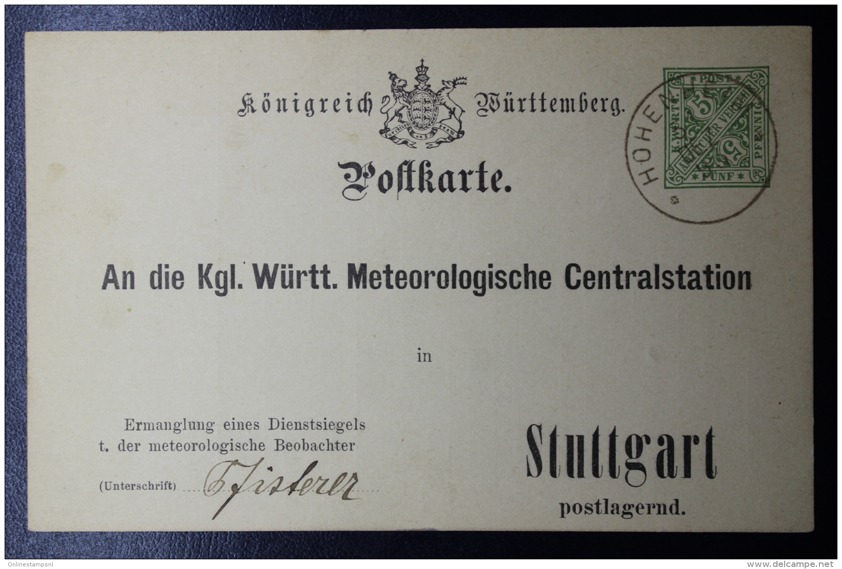 Württemberg  Karte DPB14 Meteorologische Centraal Station - Interi Postali