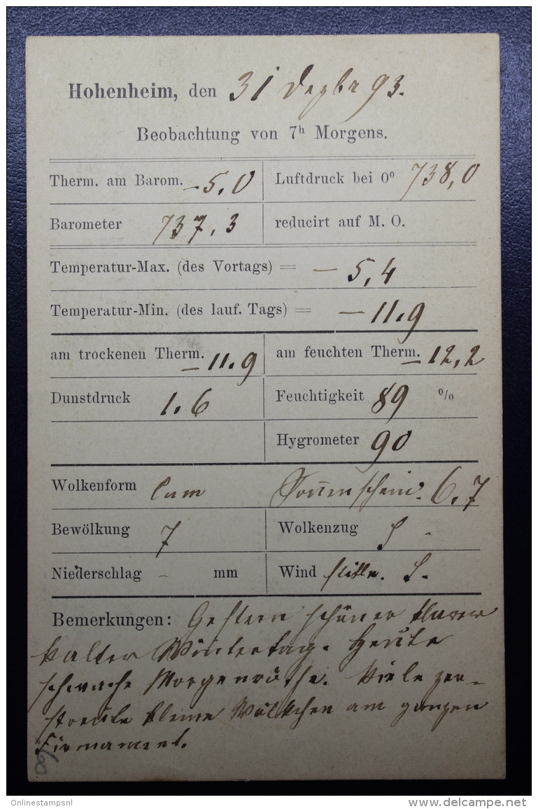 Württemberg  Karte DPB14 Meteorologische Centraal Station - Postal  Stationery