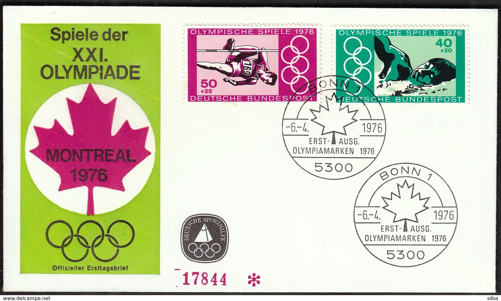 Germany Bonn 1976 / Olympic Games Montreal / Athletics High Jump, Swimming / FDC - Summer 1976: Montreal