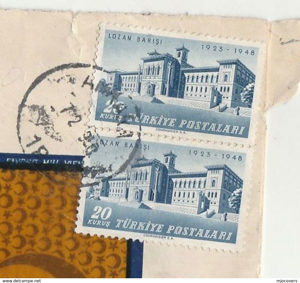 1950 Registered  TURKEY COVER Etibank Ankara HORSE ,  LOZAN BARISI  Stamps To USA Airmail Label Aviation - Covers & Documents