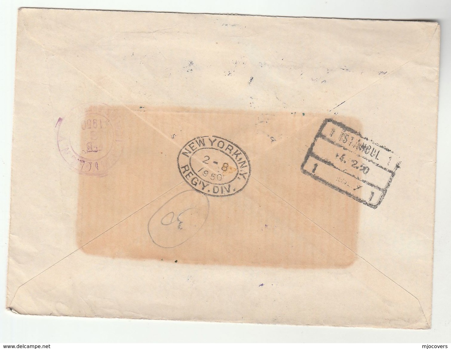 1950 Registered  TURKEY COVER Etibank Ankara HORSE , FLAG  Stamps To USA Airmail Label Aviation - Covers & Documents