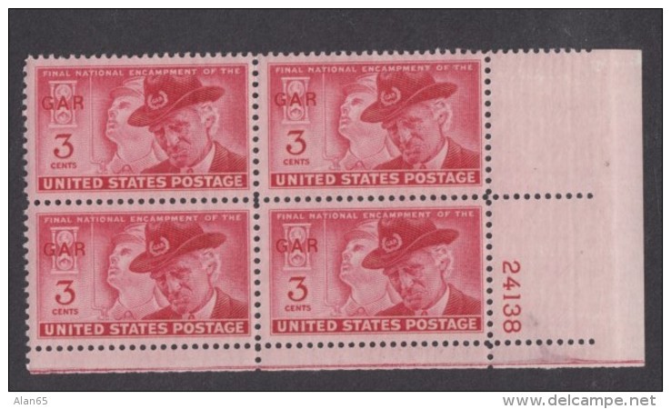 Sc#985 Plate # Block Of 4, US Civil War Union Soldier &amp; GAR Veteran, MNH 1949 Issue US Postage Stamps - Plate Blocks & Sheetlets