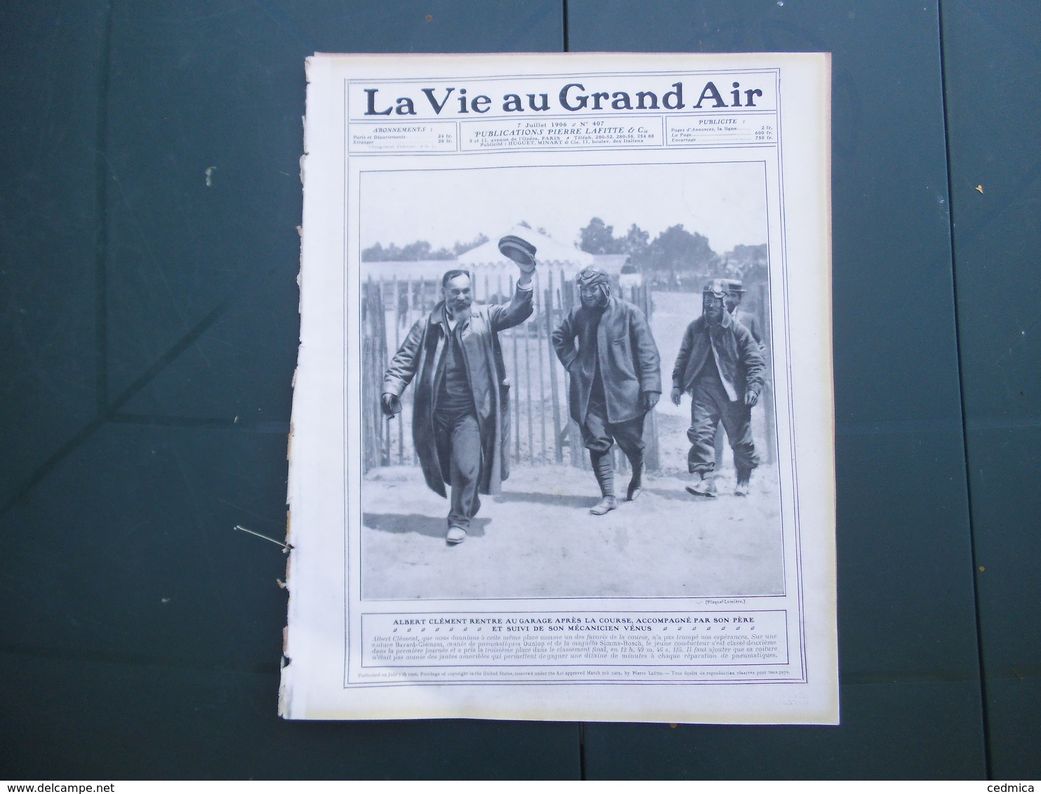 LA VIE AU GRAND AIR N°407 DU 7 JUILLET 1906 ALBERT CLEMENT RENTRE AU GARAGE APRES LA COURSE,SZISZ,TOUR DE FRANCE,PUB PNE - 1900 - 1949
