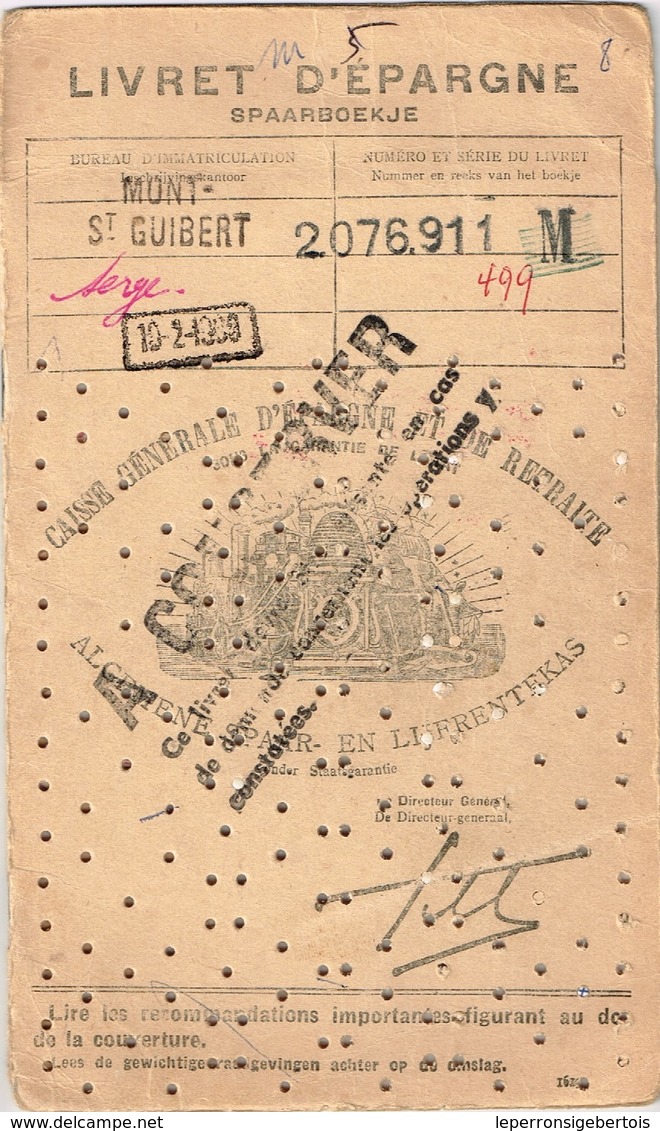 Livret D'Epargne - Spaarboekje - Caisse Générale D'Epargne Et De Retraite 1947-1974 -Mont-Saint-Guibert - Bank & Versicherung