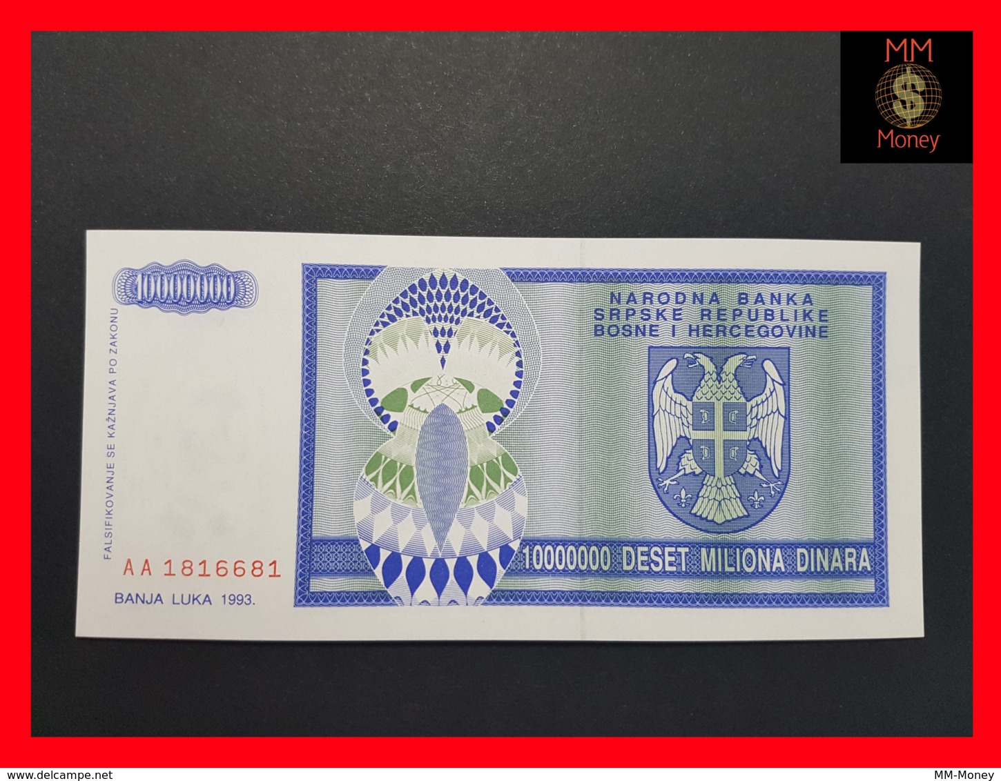 BOSNIA 10.000.000  10000000 Dinara  1993  P. 144  UNC - Bosnia Erzegovina