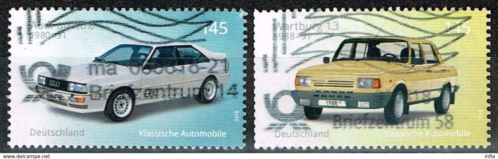 Bund 2018, Michel# 3367 - 3368 O Automobile  Audi Quatro / Wartburg 1.3 - Gebraucht