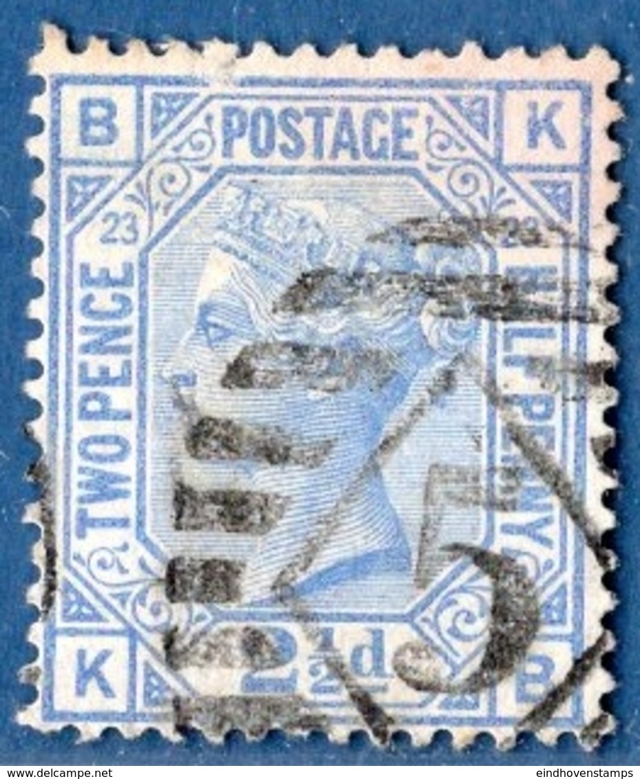 Great Britain 1880, 2½d Blue Plate 23, Cancel London Inland Section 5 (spoon-diamond) - Used Stamps