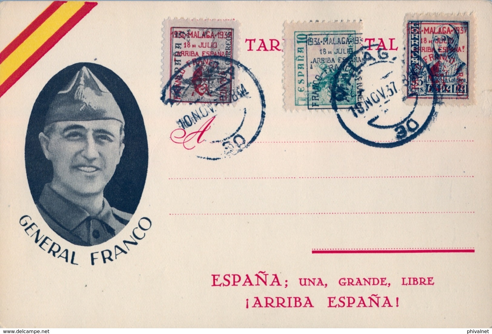 1937 , GUERRA CIVIL , TARJETA POSTAL PATRIÓTICA , GENERAL FRANCO - Cartas & Documentos