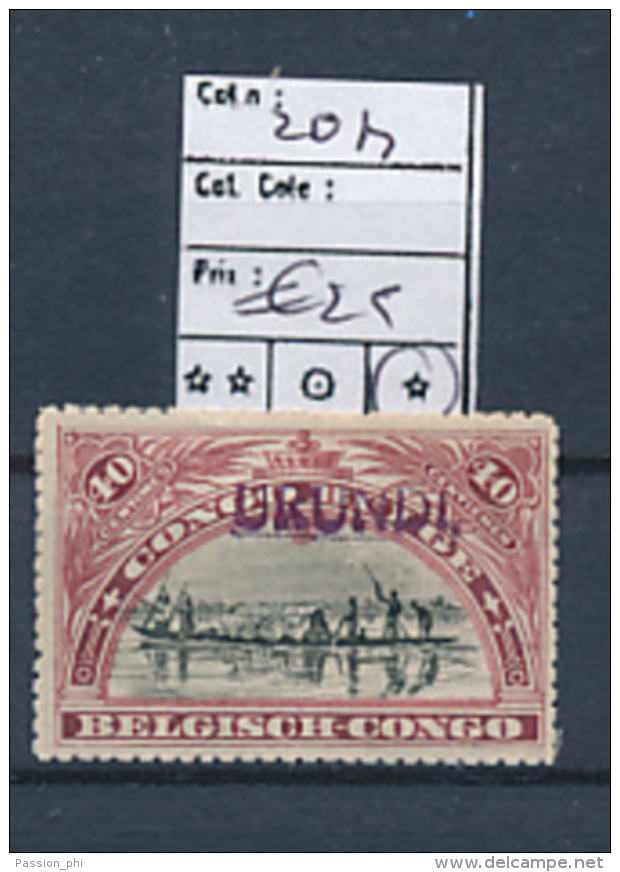 BELGIAN CONGO RUANDA URUNDI 1916 ISSUE "HAVRE"BOX 2 COB 20 B PARAFIN GUM - Neufs