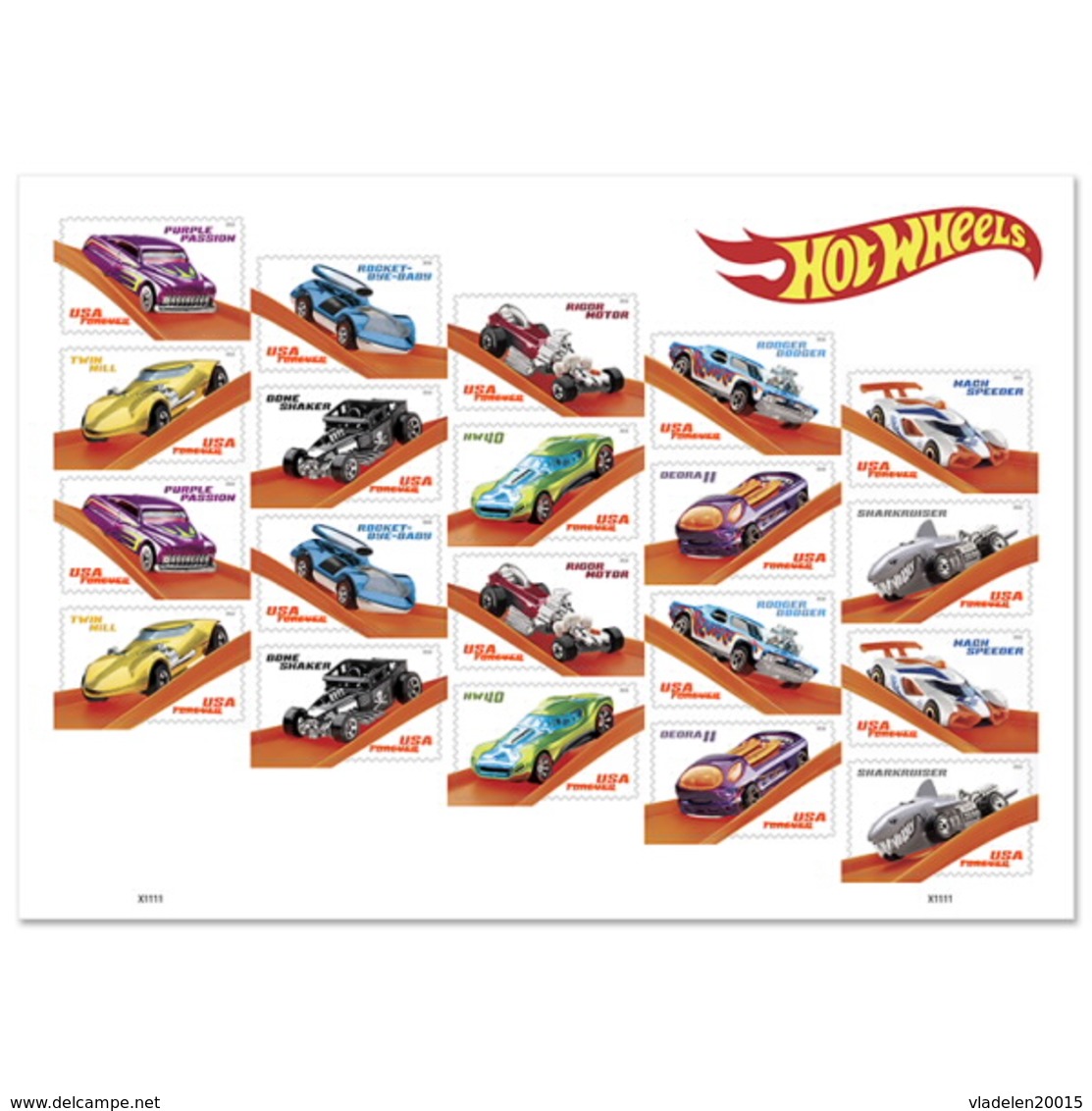 Stamps USA 2018. Hot Wheels. 20 Stamps. Sheet. - Ongebruikt