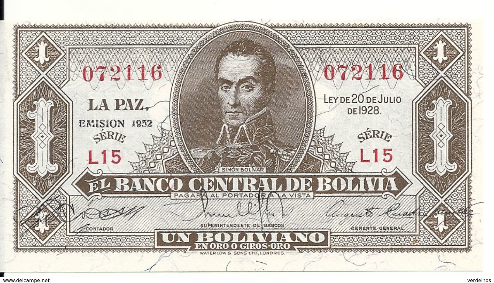 BOLIVIE 1 BOLIVIANO  L.1928 UNC P 128 A - Bolivia