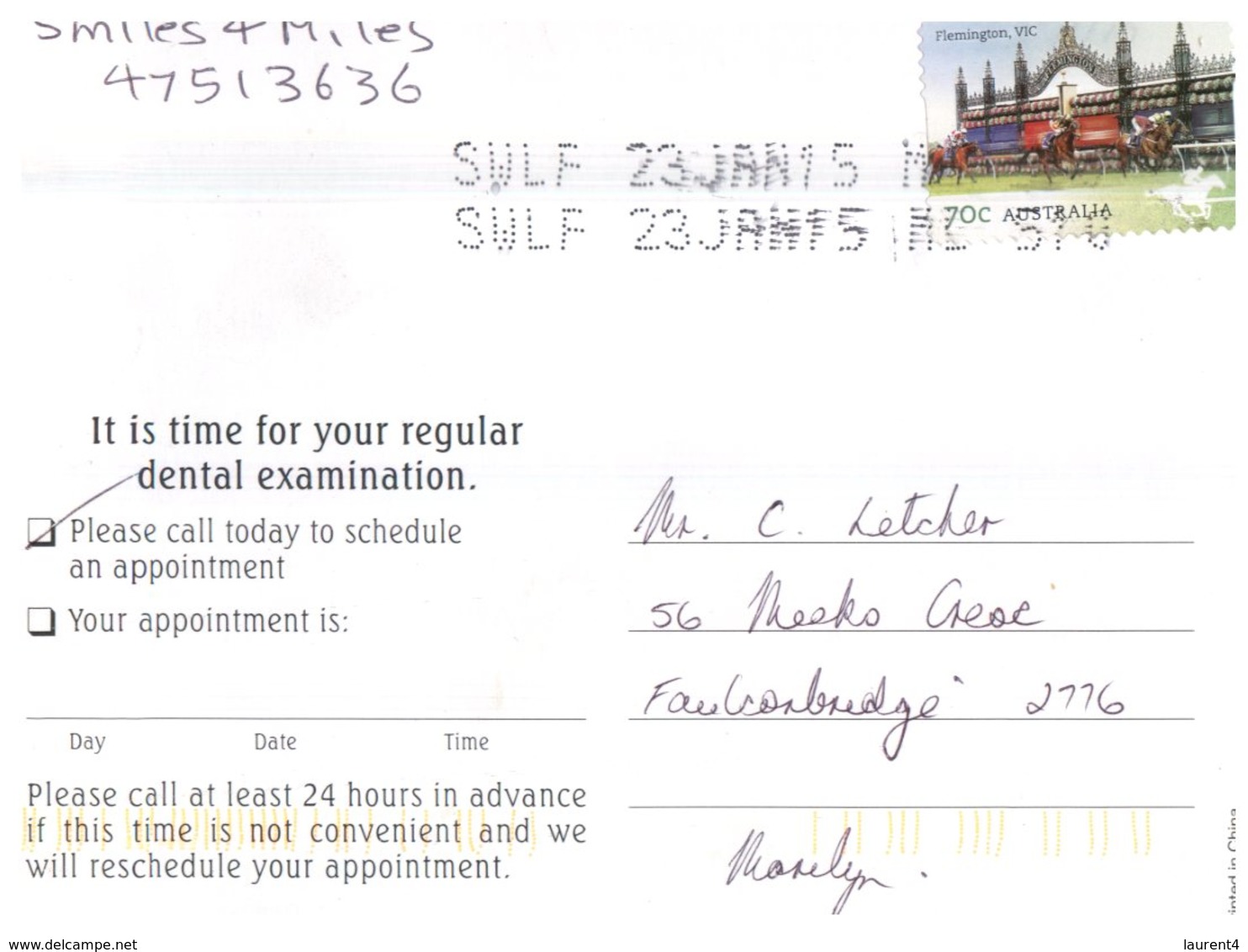 (70) Australia - With Stamp At Back Of Card - Humour - Dentist Appointment Reminder - Santé