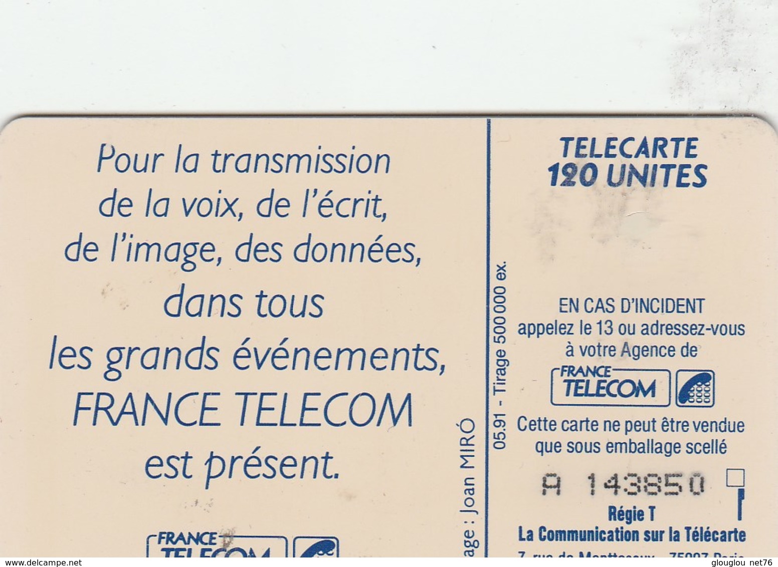 TELECARTE 120...FRANCE TELECOM A ROLAND GARROS 1991 - 120 Unidades