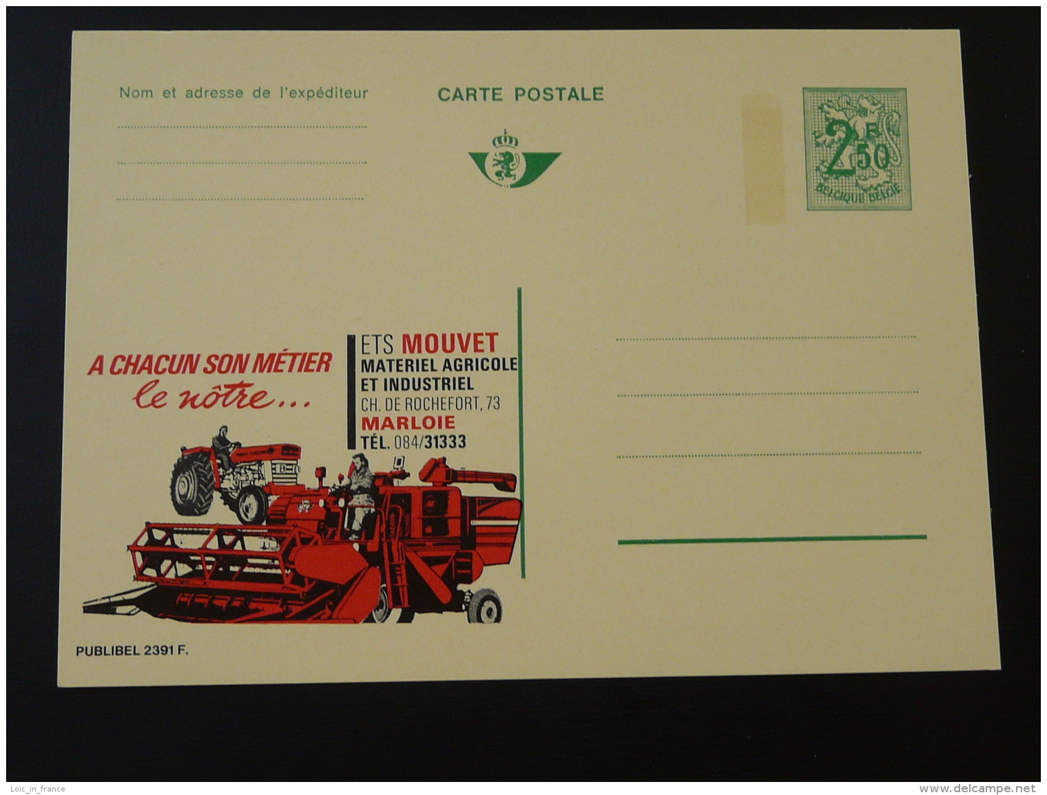 Publibel 2391 Tracteur Moissonneuse Batteuse Agriculture Entier Postal Stationery Card Belgique - Agriculture