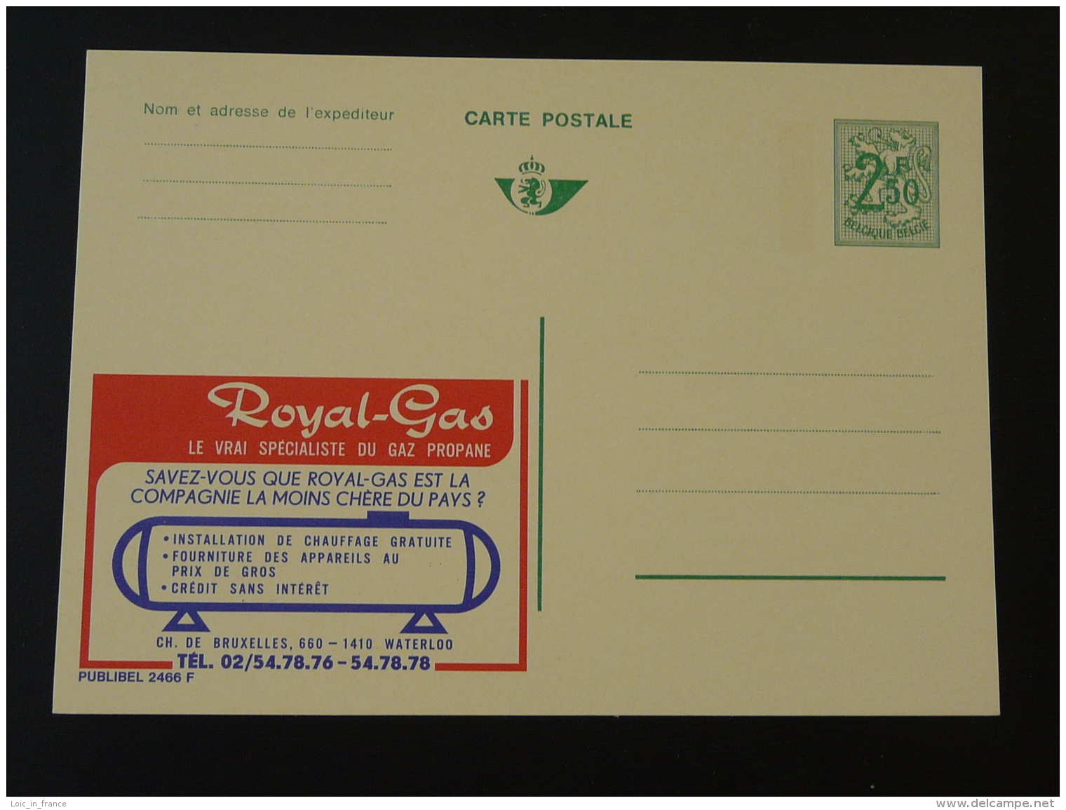 Publibel 2466 Gaz Royal Gas Entier Postal Stationery Card Belgique - Gaz