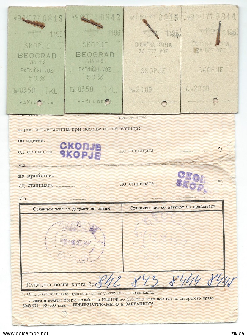 Transportation Ticket From Yugoslavia 1977,Railway,Train Ticket Skopje - Belgrade - Skopje - Europa