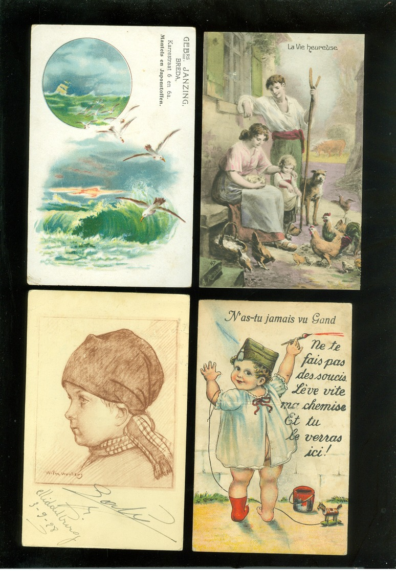 Beau lot de 60 cartes postales de fantaisie   Mooi lot 60 postkaarten van fantasie -  60 scans