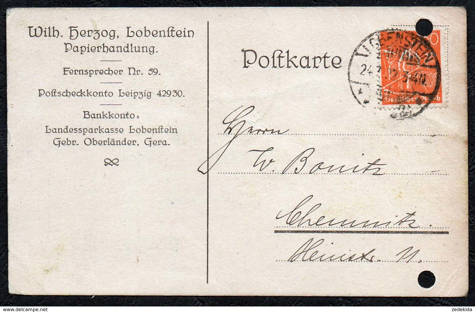 B6672 - Lobenstein - Wilhelm Herzog - Papierhandlung - Bedarfspost Firmenpost - Storia Postale