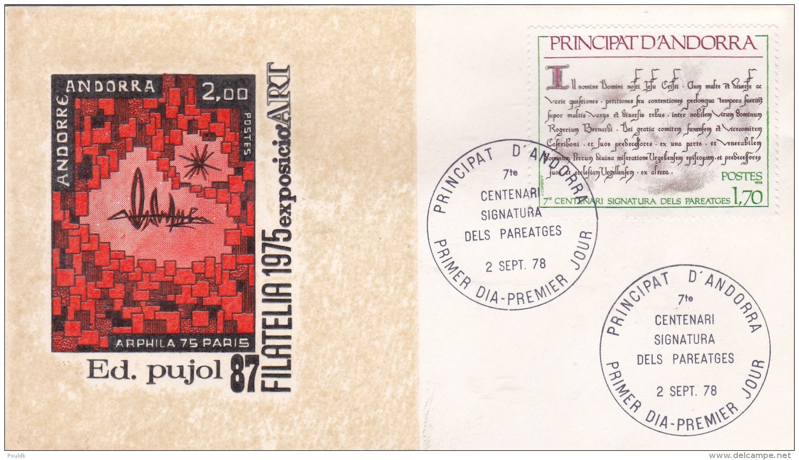 French Andorra FDC 1978 7. Centenari Signatura Dels Pareatges  (DD23-8) - FDC